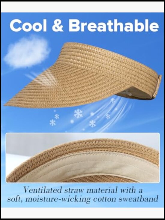 Wide Brim Straw Sun Hat UPF50+ Packable Foldable Adjustable Summer Beach Visor main image 4